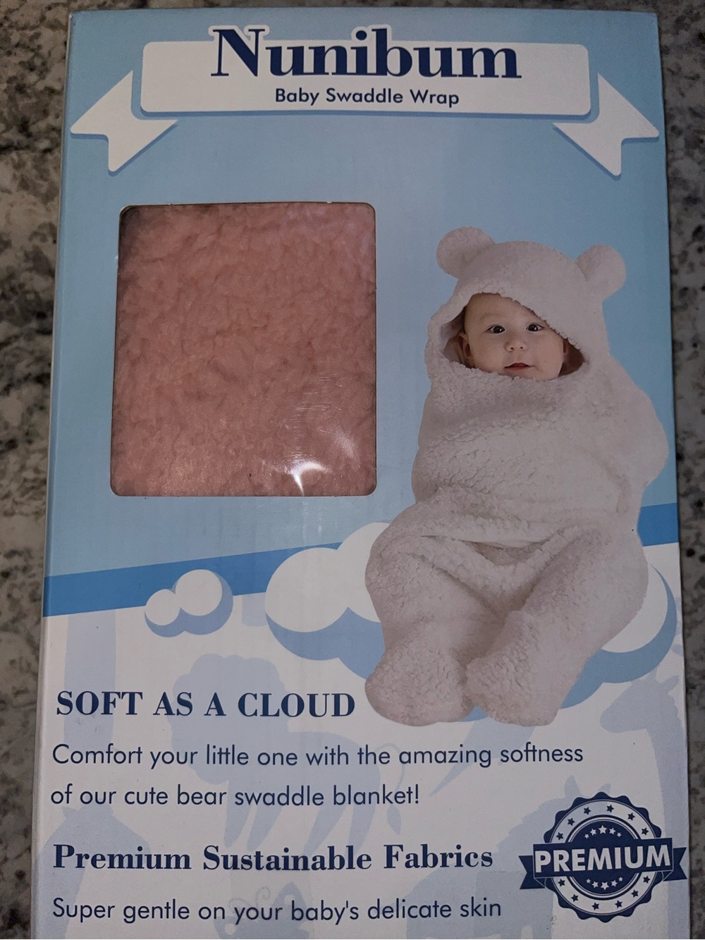 Nunibum Baby Swaddle Wrap - Pink Sherpa Bear (Winter)